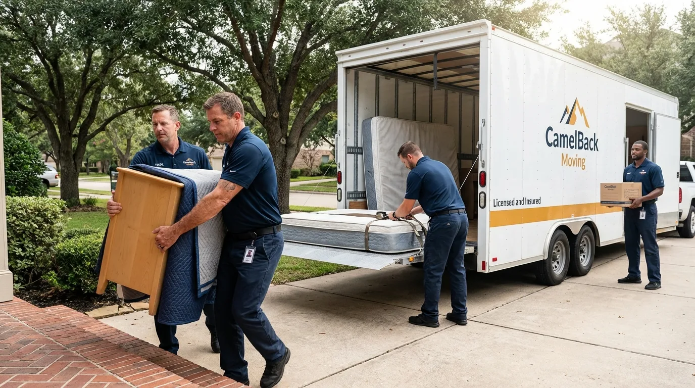 Crew loading residential truck for cross-state move from Cranston, RI